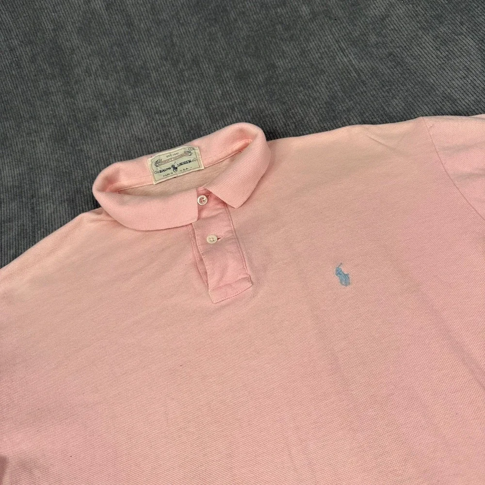 Vintage‎ Ralph Lauren Authentic Roughwear Pink Polo Shirt Made in USA Mens Large